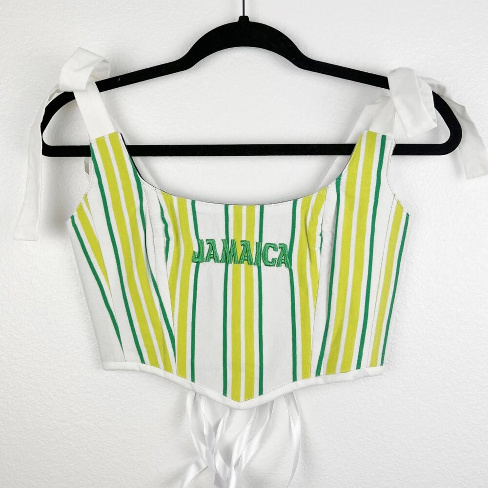 Handcrafted Striped Jamaica Embroidered Corset Top